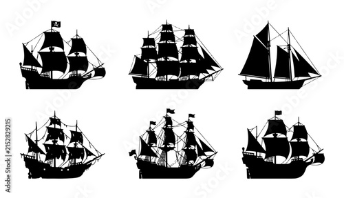 Bild auf Leinwand 70 Vintage Sailing Ships Collection, Nautical Vessels Set, Maritime Adventure Ic