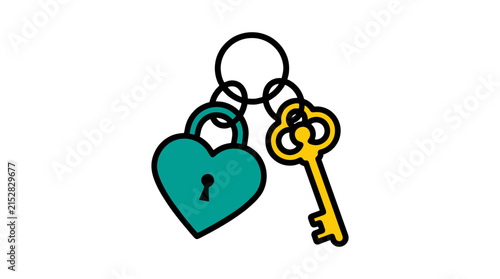 Heart and key icon set on white background for love and security design elements
