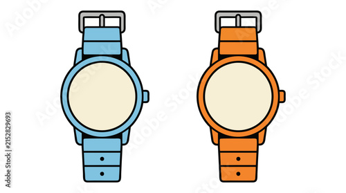 Minimalist wristwatch icons in blue and brown leather strap vector design for branding
