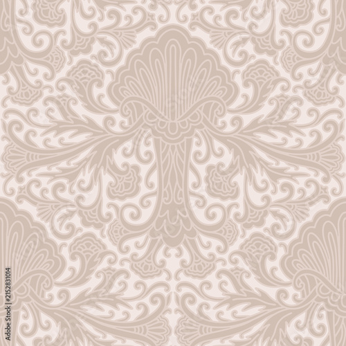 Damask style, paisley floral pattern, abstraction, swirl flowers, beige colors. Seamless floral pattern-1102.