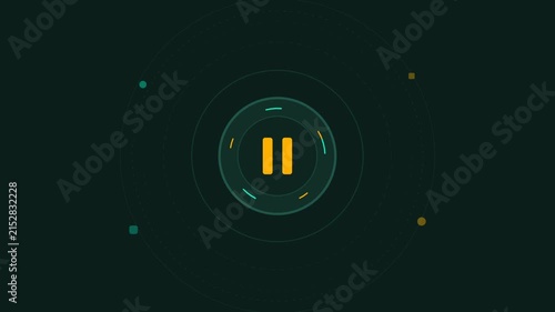 Digital media play button with futuristic circular HUD elements for technology interface and software background