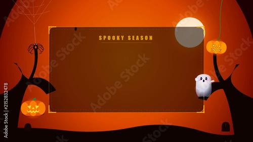 Halloween spooky season background template with pumpkin ghost spider and moon frame for digital marketing