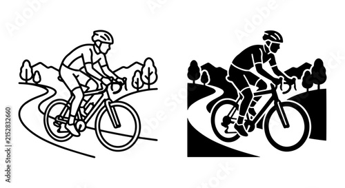 Road Cycling Vector Art, Cyclist on Scenic Path, Sport Silhouette, Outdoor Activity Illustration