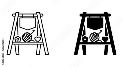 Craft Stall Icons: Yarn Ball, Crochet Hook, Flowers, Hearts, Blank Sign, Vector Set
