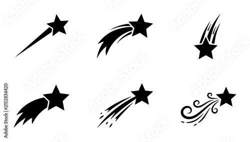 Obraz na plátne 70 Six Black Shooting Star Icons, Vector Set: Celestial Bodies, Cosmic Trails, F