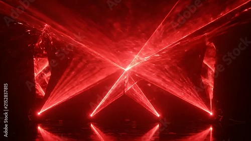 Dynamic Red Laser Light Show with Intersecting Beams in Dark Room