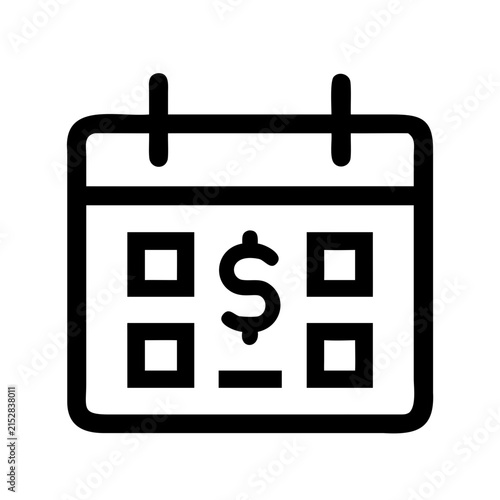 Calendar icon with dollar sign symbol - Simple black and white calendar icon featuring a dollar sign in the center of grid squares