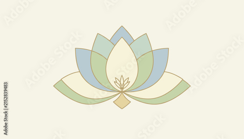 Elegant lotus flower vector illustration featuring soft pastel colors and a perfectly symmetrical geometric design.