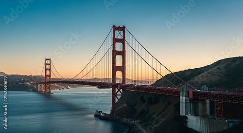 Golden Gate Bridge at Sunset Over San Francisco Bay.