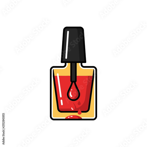 A vibrant illustration of a bottle filled with bright red liquid nail polish
