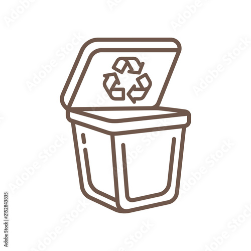A simple brown line art icon of a waste bin with a recycling symbol