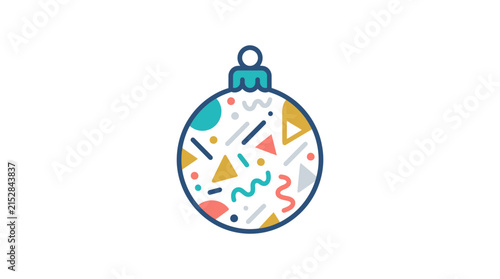A festive holiday ornament decorated with colorful geometric shapes and patterns