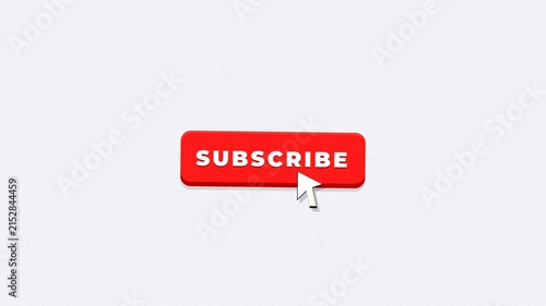 Red Subscribe Button with Animated Mouse Cursor Click on White Background