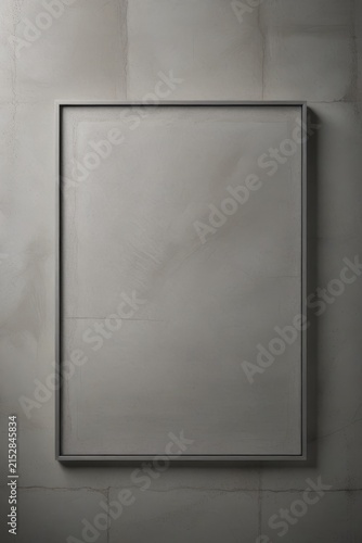 Minimalist close-up of empty rectangular frame on gray concrete wall, smooth surface with subtle shadows, emphasizing industrial texture and clean modern design.