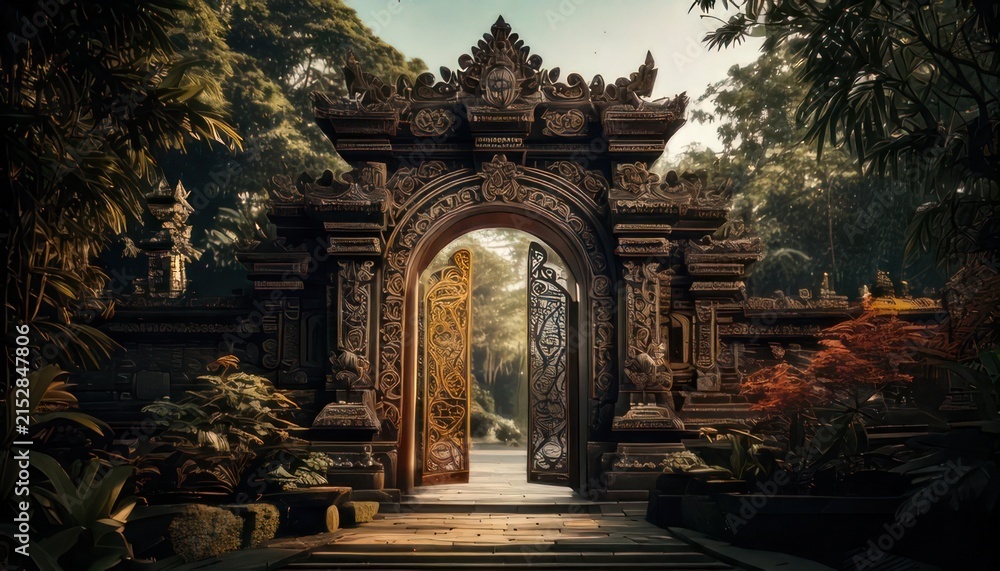 Fototapeta premium Ancient stone temple entrance gate.