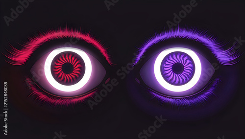 Glowing red and purple neon eyes illustration illustration