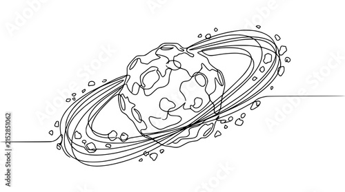Fotografie Asteroid Ring: Single Line Art of Celestial Body with Debris