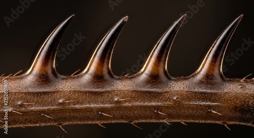 Extreme close up of sharp defensive spines on an insect leg