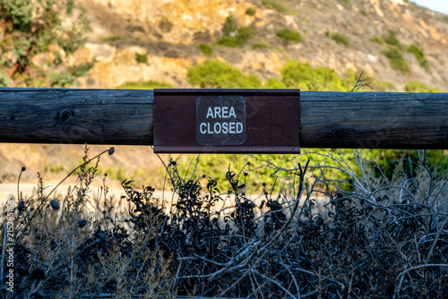 Konstfotografi Palos Verdes area closed sign on wooden fence in Los Angeles