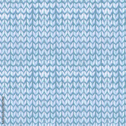 Knitted fabric seamless pattern watercolor illustration for hobby knitting design. Hand drawn ornament with wool thread loops. Template background for knitter blog, needlework store, handwork website.