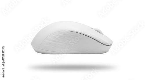 Cuadro en lienzo Minimalist white wireless computer mouse, ergonomic optical mouse on white backg