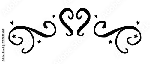 Hand Drawn Ornamental Swirl Divider with Heart Center and Stars