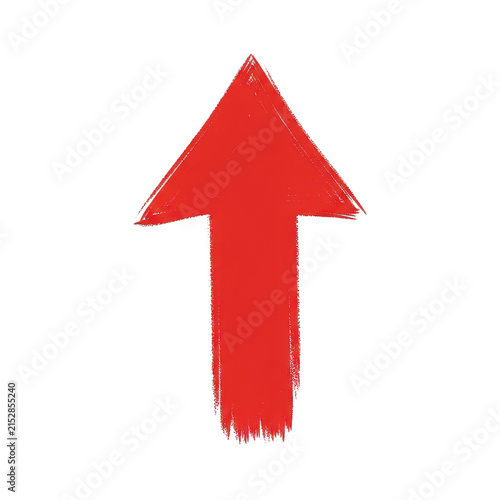 Hand drawn red arrow pointing up isolated on transparent background