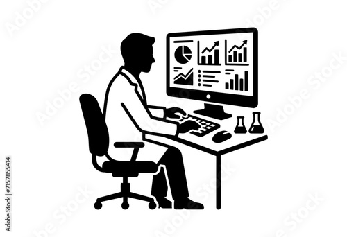 Data Analyst Working at Computer Icon
