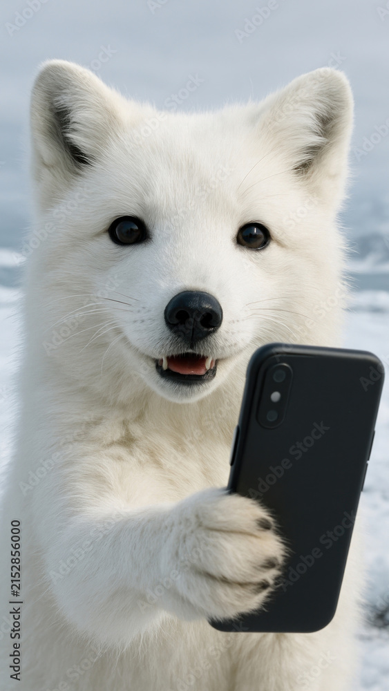 Fototapeta premium Arctic fox taking selfie happily.