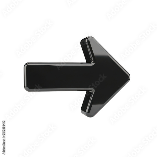 Glossy black arrow icon pointing to the right side isolated on transparent background