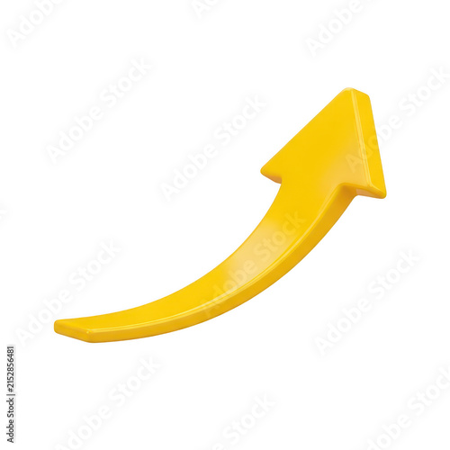 Shiny 3d yellow arrow pointing upwards isolated on transparent background