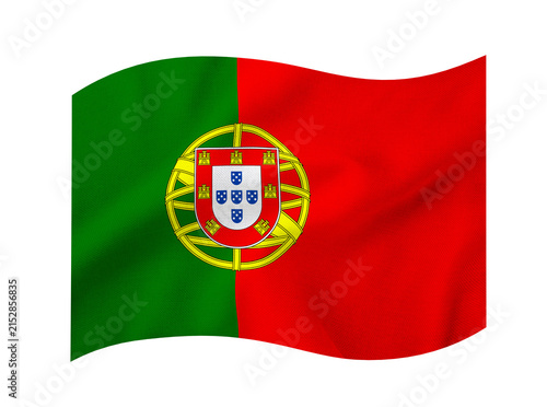 Waving flag of Portugal on transparent background. Portugal national fabric banner with detailed texture