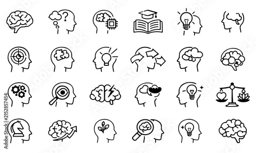 Brain and Mind Line Icons – Thinking and Cognition Editable Stroke Vector Set