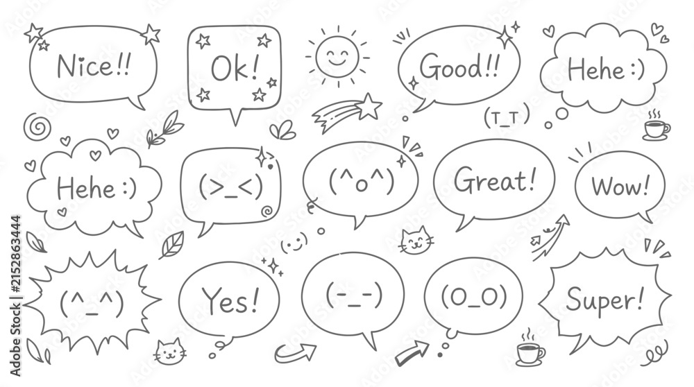 Fototapeta premium Speech Bubble Doodles Set Isolated on Transparent Background