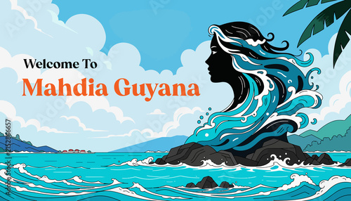 Welcome to Mahdia Guyana - Vibrant Landscape with Woman Silhouette and Tropical Scenery
