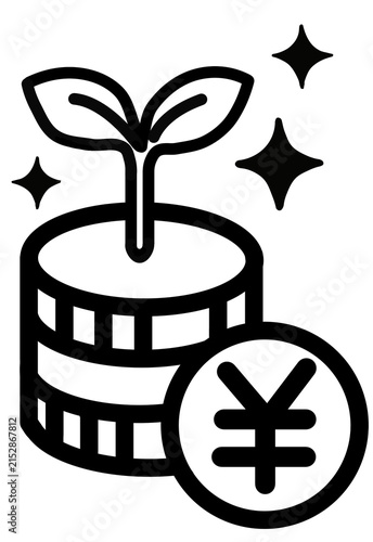 Coin stack sprout yen with sparkles investment icon transparent