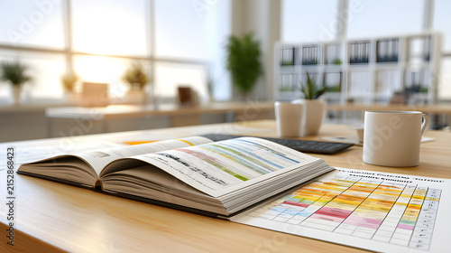 Financial Risk Analysis Workspace with Exposure Summary and Probability Matrix on Corporate Office Desk