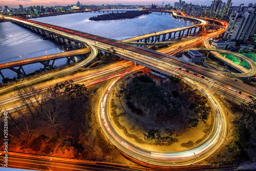 highway at night, Seoul, South Korea.