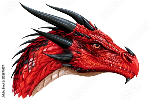 Red dragon head mythical creature profile illustration