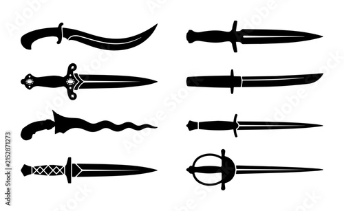 Картината върху платно Vintage dagger silhouette set, 8 antique knife and blade icons, medieval sword a