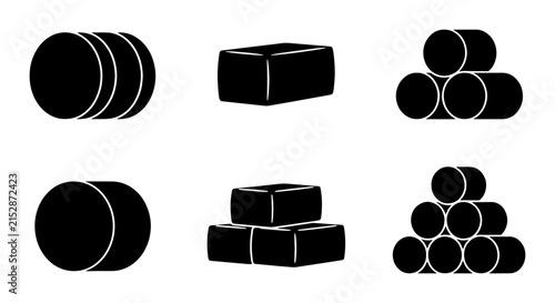 80 Stacking Hay Bales and Logs Vector Icons, Agricultural and Forestry Elements, Rural Storage and Harvest Symbols 100