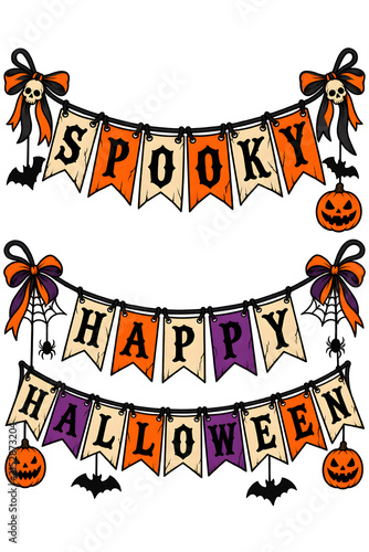Halloween bunting banner flags with spooky and happy halloween text