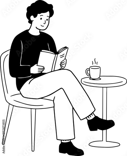 Person Reading Book Sitting with Coffee