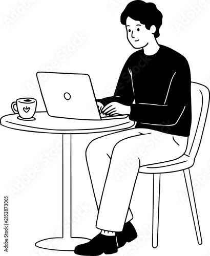 Man Working on Laptop at Table