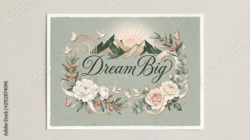 Inspirational Quote Card with Floral Design for Dream Big Motivation