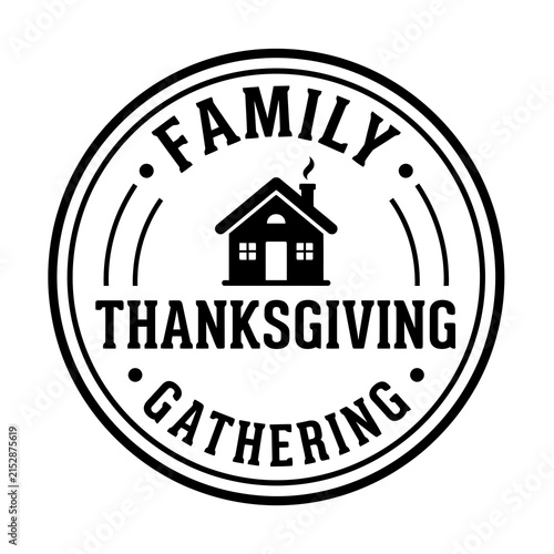 family thanksgiving gathering round badge logo with house icon