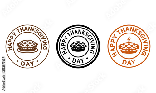 happy thanksgiving day circular stamp badge set with pie icon