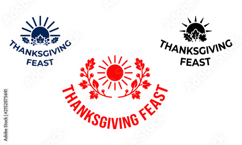 thanksgiving feast circular emblem with sun and floral design
