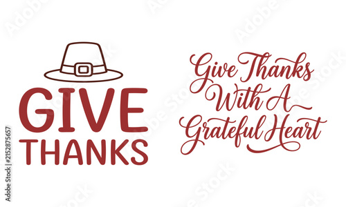 give thanks thanksgiving typography with pilgrim hat icon