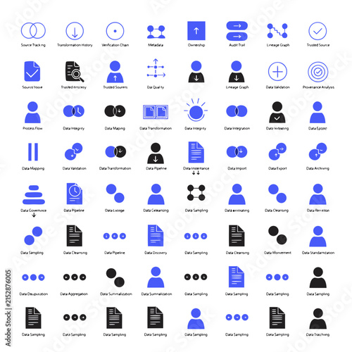 Data Provenance and Blockchain Icon Set for Digital Security and Network Verification